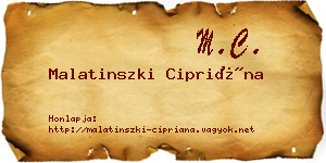 Malatinszki Cipriána névjegykártya